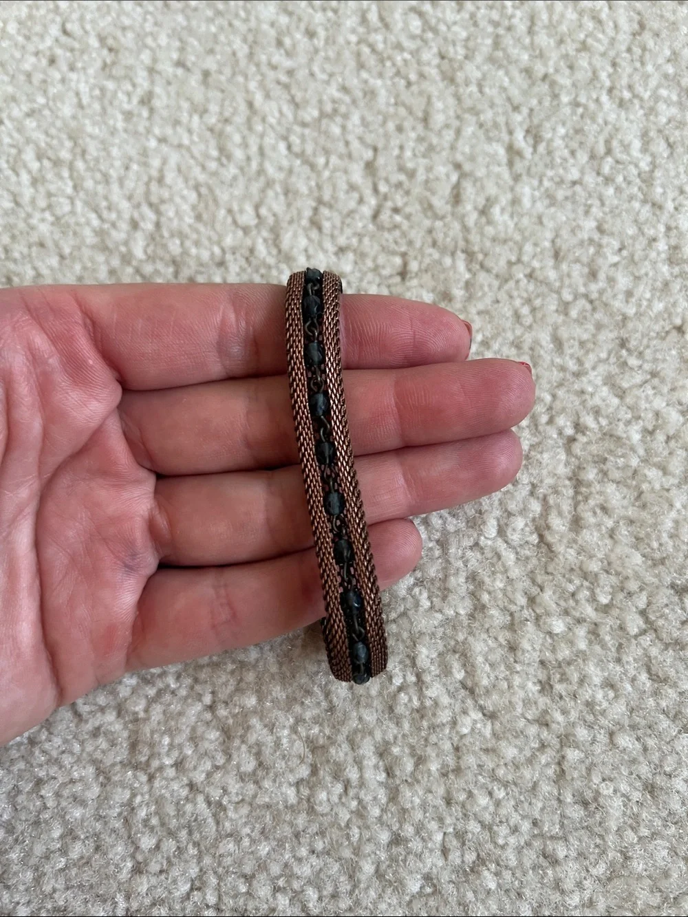 Brown Mesh Bracelet with Black Beaded Accent | Minimalist Boho